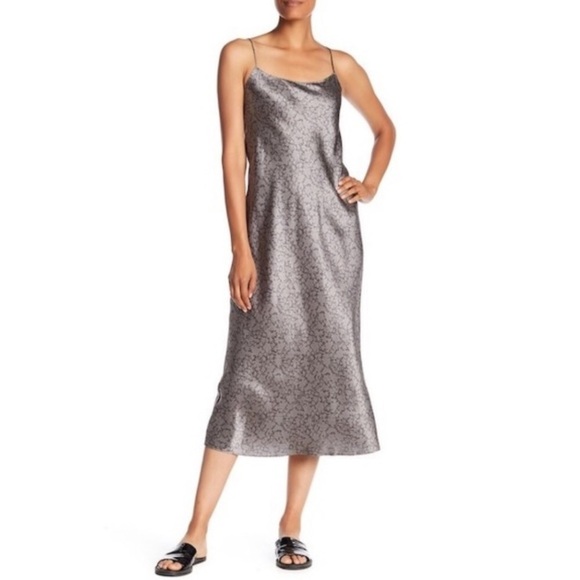 Vince Dresses & Skirts - Vince 100% Silk Slip Dress Gown Grey Floral XS